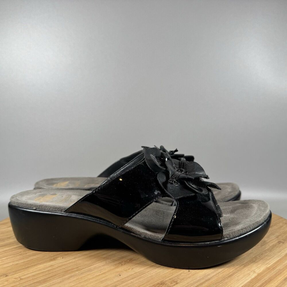 S Dansko Donna Black Patent Leather Sandals Slip On Thong Womens 37 6.5-7‎